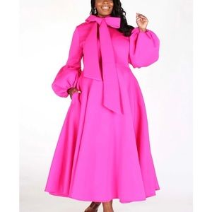 Pink bow tie midi dress